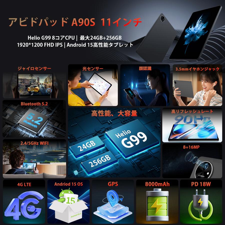 Helio G99 タブレット 90Hz Avidpad A90S 11インチ 1920x1200 Helio G99 タブレット 90Hz Avidpad A90S 11インチ 1920x1200