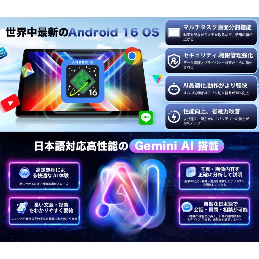 タブレット 本体 Android16 10インチ Wi-Fiモデル 2000*1200 FHD大画面