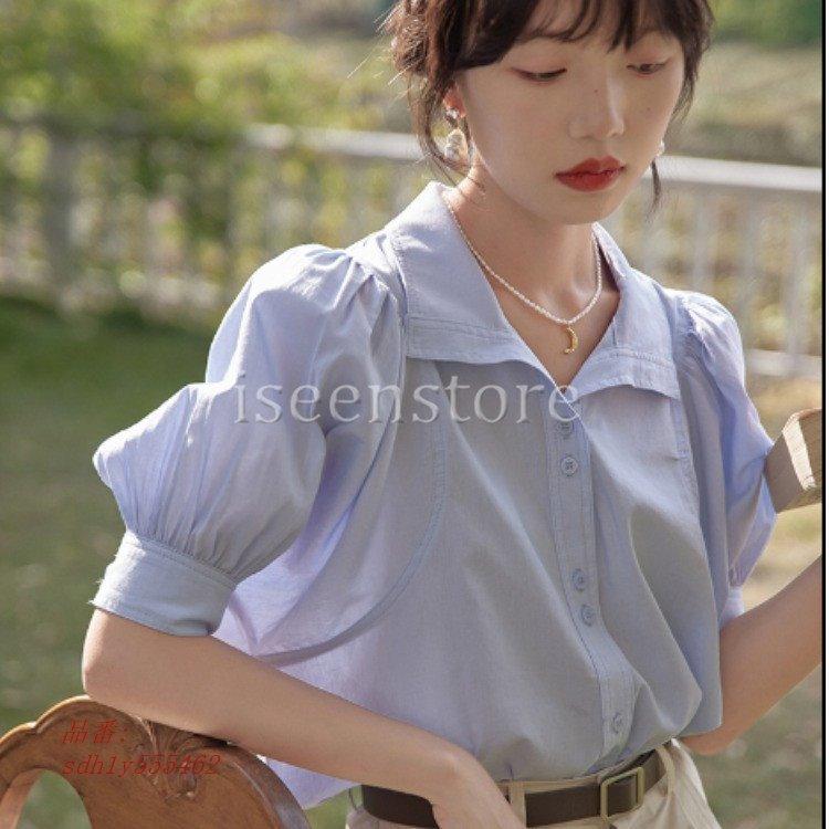 パフスリーブ ブラウス 白シャツ 半袖 トップス レディース カジュアル