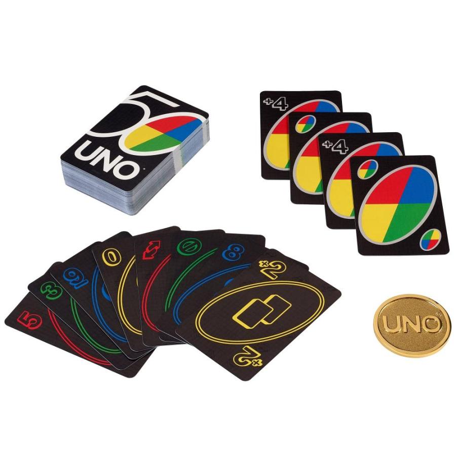 ウノ(UNO) 50周年 プレミアムエディション 限定カード ワイルド50/50カード、記念ゴールドコイン GXJ94｜st-3｜06