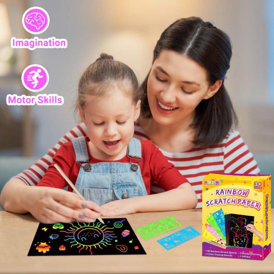 pigipigi Rainbow Scratch Paper Art ー 109 Pcs Magic Scratch Off Craft Kit fo｜st-3｜05