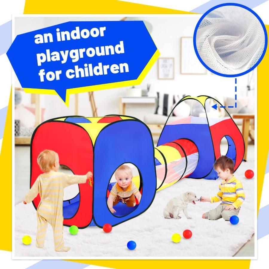 Kids Play Tent with Ball Pit+Crawl Tunnel+Castle Tent, Pop Up Toddlers Play｜st-3｜03