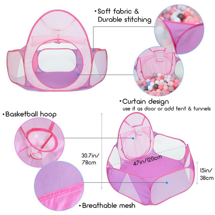 Eocolz 子供用ボールピット 大きなポップアップ 子供用ボールピット テント 幼児用 プレイハウス ベビークロール プレイサークル バスケットボー｜st-3｜06