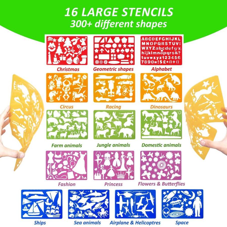 Large Drawing Stencils Set for Kids (49ーPiece) ー Perfect Travel Activity an｜st-3｜02