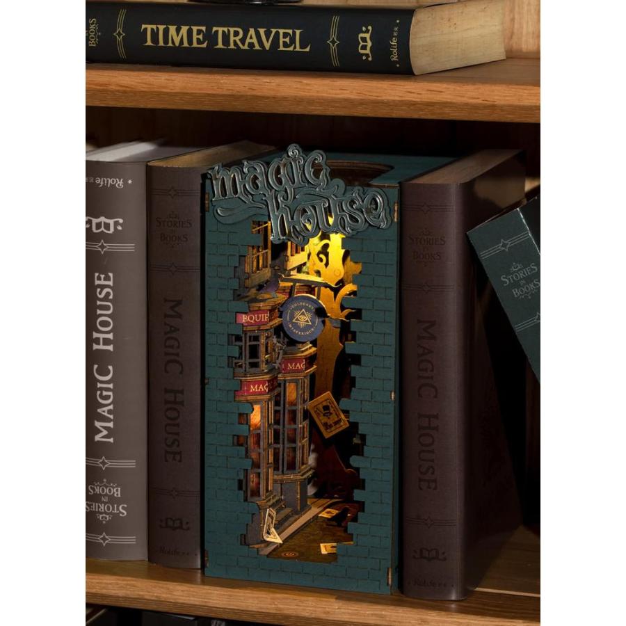 ROBOTIME DIYブックヌークキット 装飾的な本棚本棚挿入本棚ブックスタンド 3D木製パズル DIYミニチュアハウスキット LEDライト付きモデ｜st-3｜02
