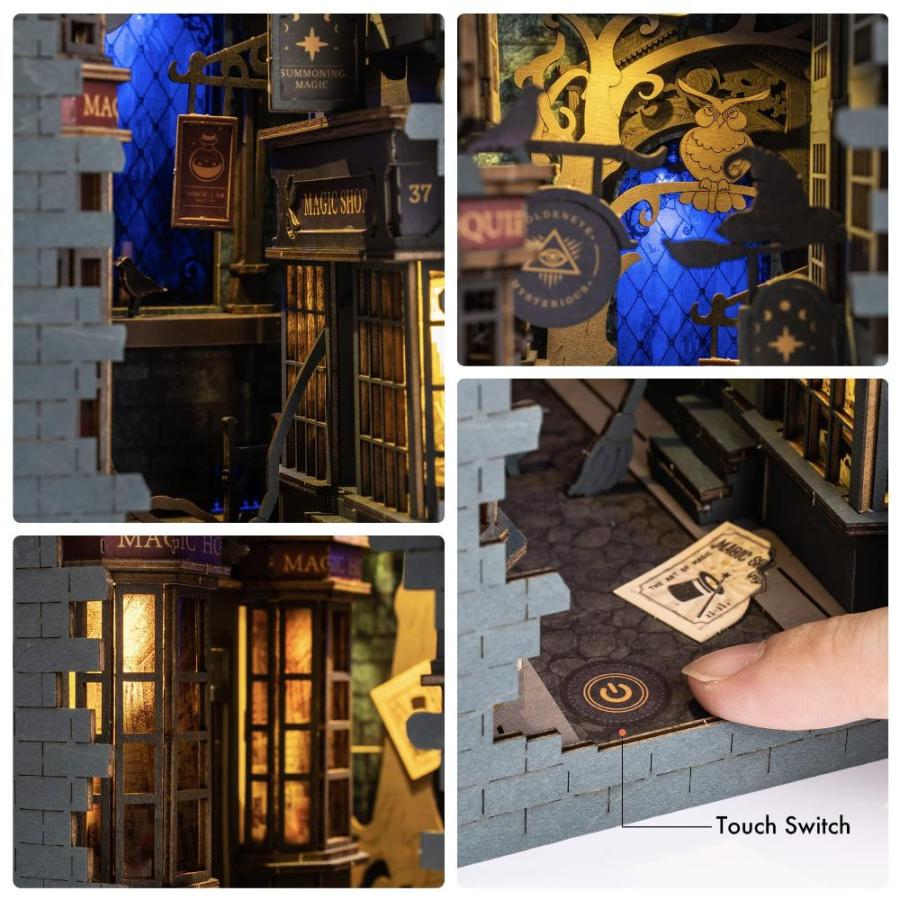 ROBOTIME DIYブックヌークキット 装飾的な本棚本棚挿入本棚ブックスタンド 3D木製パズル DIYミニチュアハウスキット LEDライト付きモデ｜st-3｜06