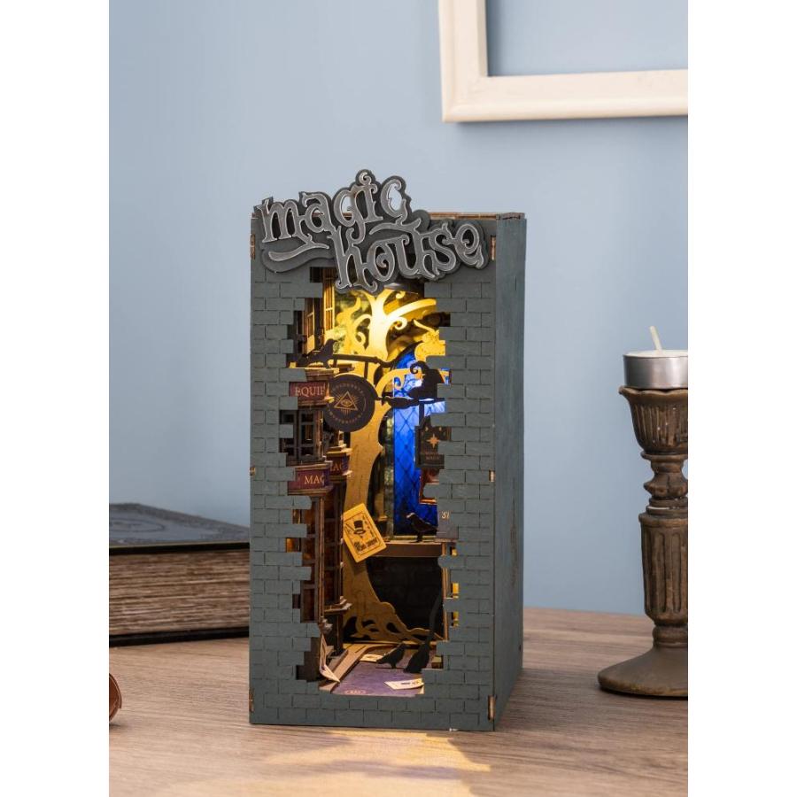 ROBOTIME DIYブックヌークキット 装飾的な本棚本棚挿入本棚ブックスタンド 3D木製パズル DIYミニチュアハウスキット LEDライト付きモデ｜st-3｜08