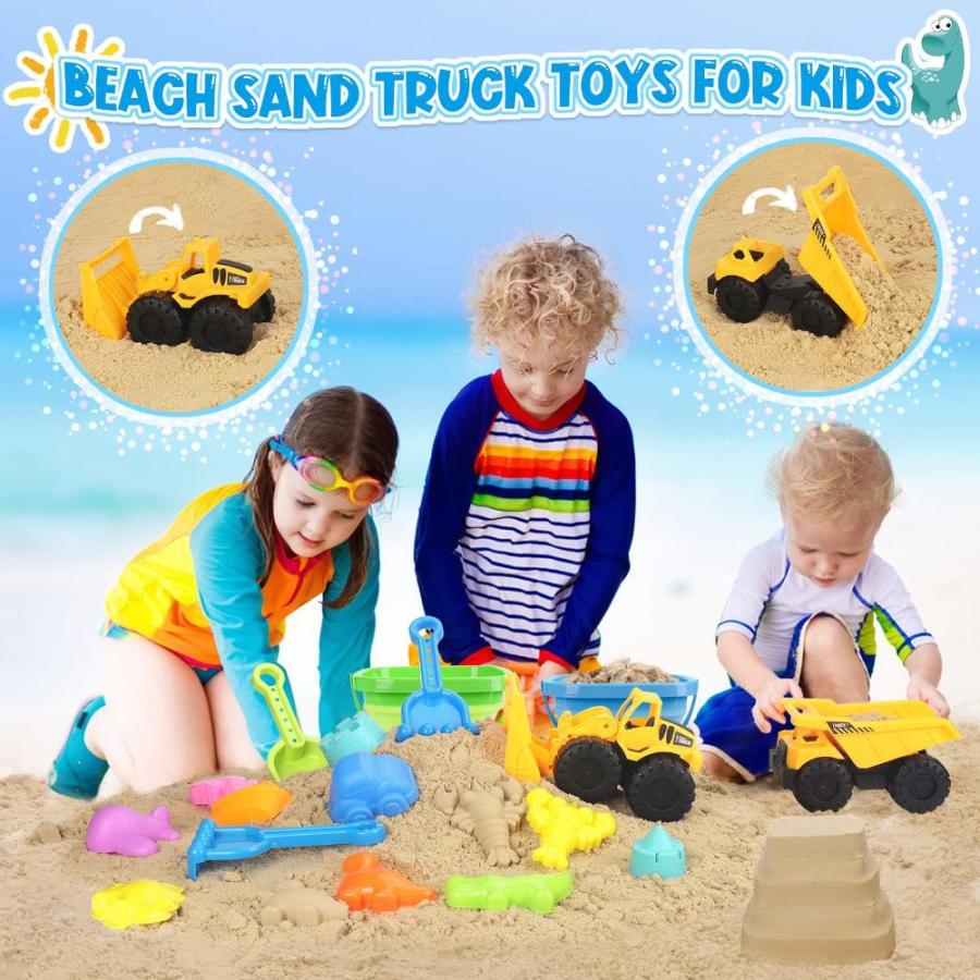 FHOZGECY Beach Toys, 31Pcs Sand Toys, Sandbox Toys with 2 Truck 2 Collapsib｜st-3｜03