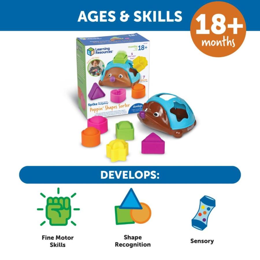 Learning Resources Spike The Fine Motor Hedgehog Poppin' Shapes Sorter, 7 P｜st-3｜04