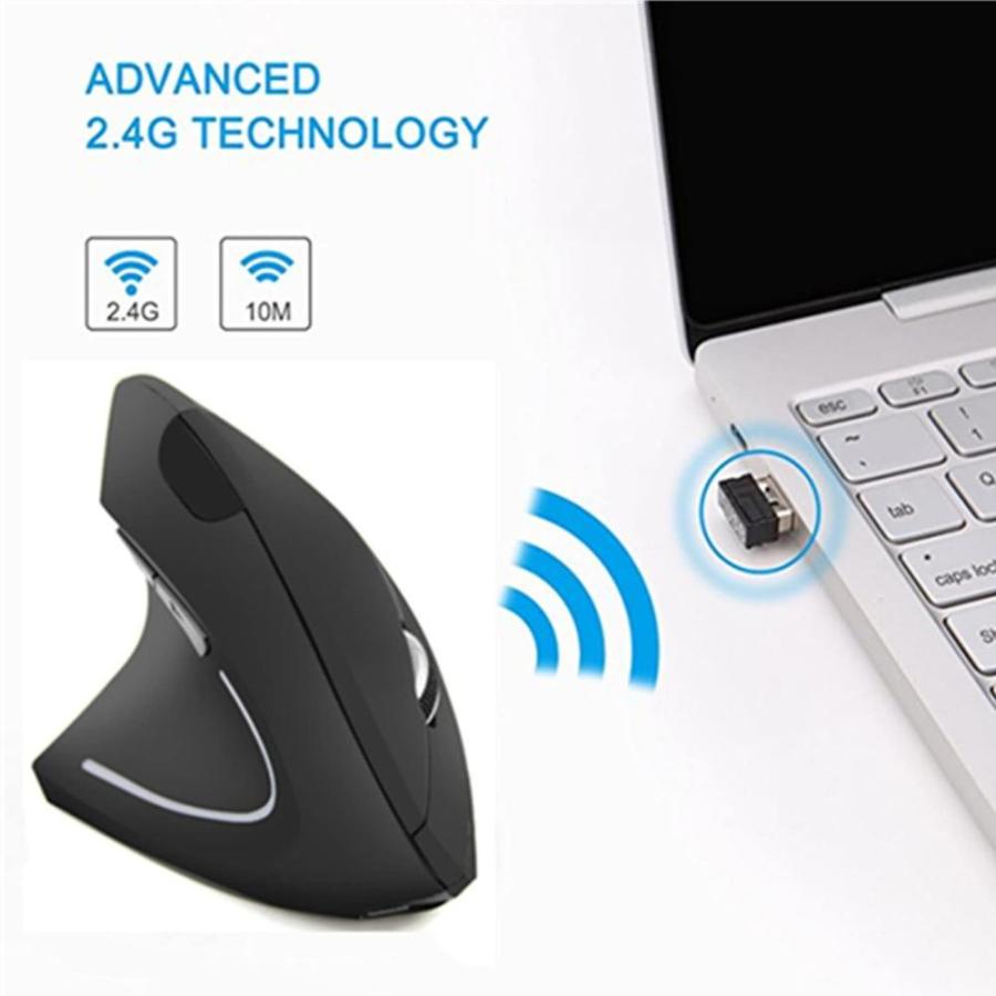 左利き用マウス 充電式 2.4G ワイヤレス エルゴノミック 垂直マウス USBレシーバー付き 6ボタン 3つの調整可能なDPI 800/1200/1｜st-3｜02
