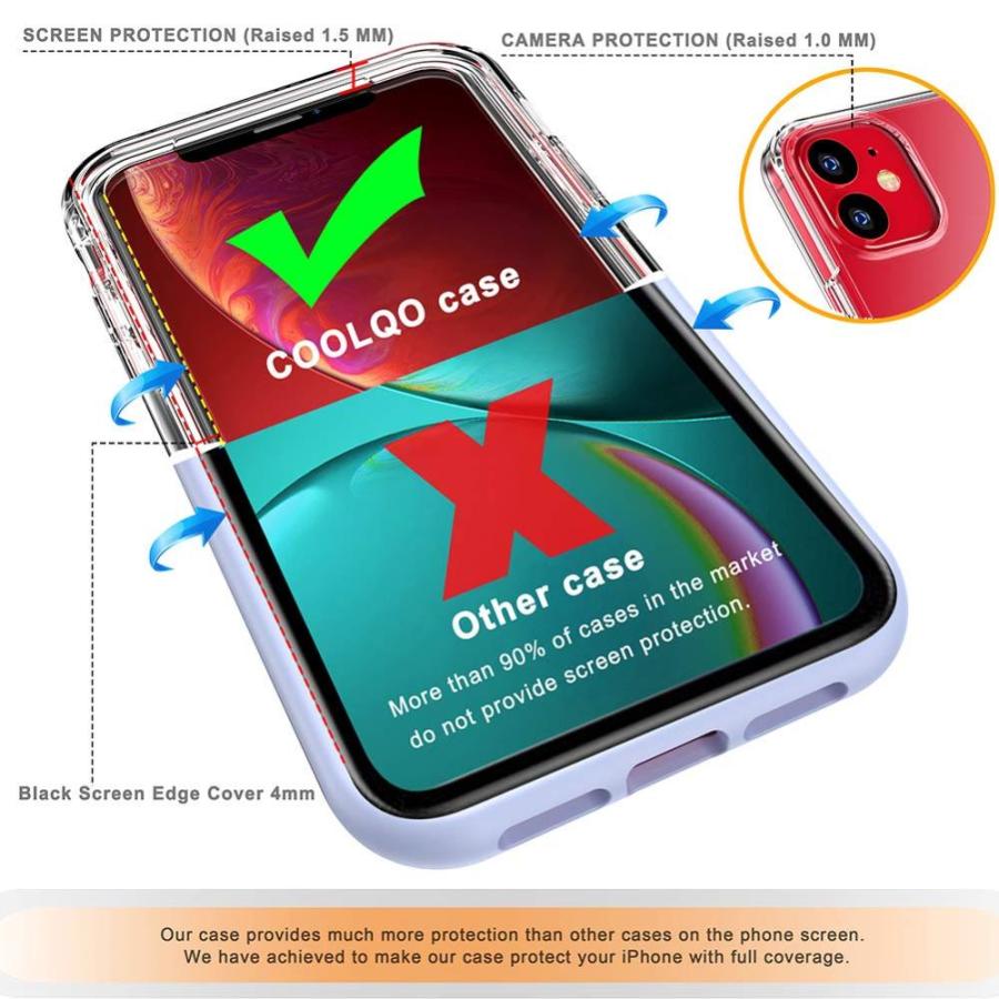 COOLQO iPhone 12 / iPhone 12 Proケース 6.1インチ  強化ガラススクリーンプロテクター2個  クリア 360 フルボ｜st-3｜04