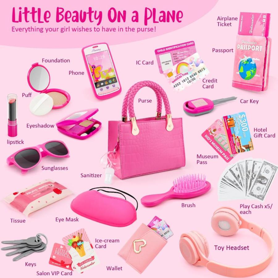 Little Girl Purse with Pretend Makeup for Toddlers, 49PCS Kids Play Purse S｜st-3｜02