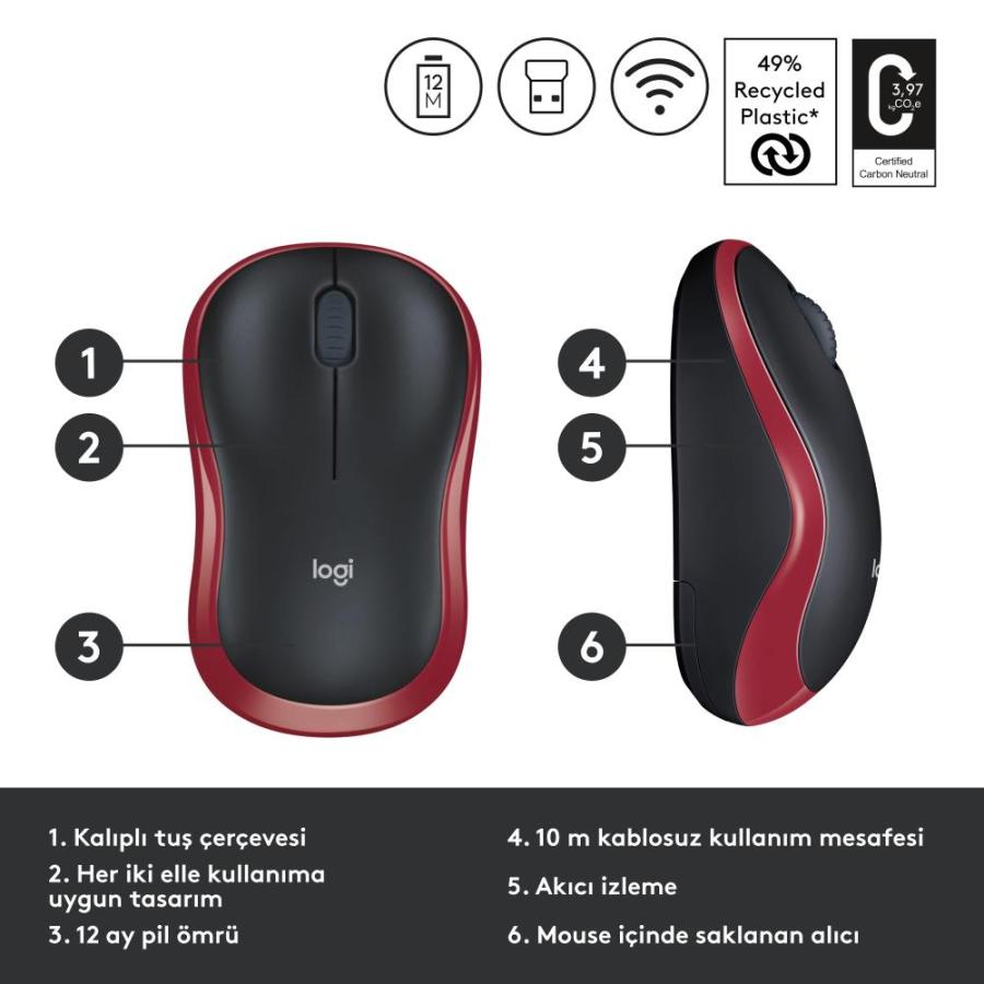 Logitech M185 Wireless Mouse, 2.4GHz with USB Mini Receiver, 12ーMonth Batte｜st-3｜04