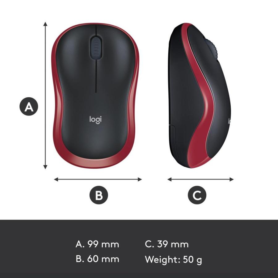 Logitech M185 Wireless Mouse, 2.4GHz with USB Mini Receiver, 12ーMonth Batte｜st-3｜09