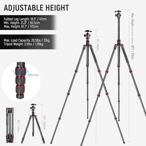 Neewer カーボンファイバー 66インチ/168センチ 軽量ポータブルカメラ用三脚 360度ボールヘッドと気泡菅、耐荷重26.5ポンド/12キログ｜st-3｜02