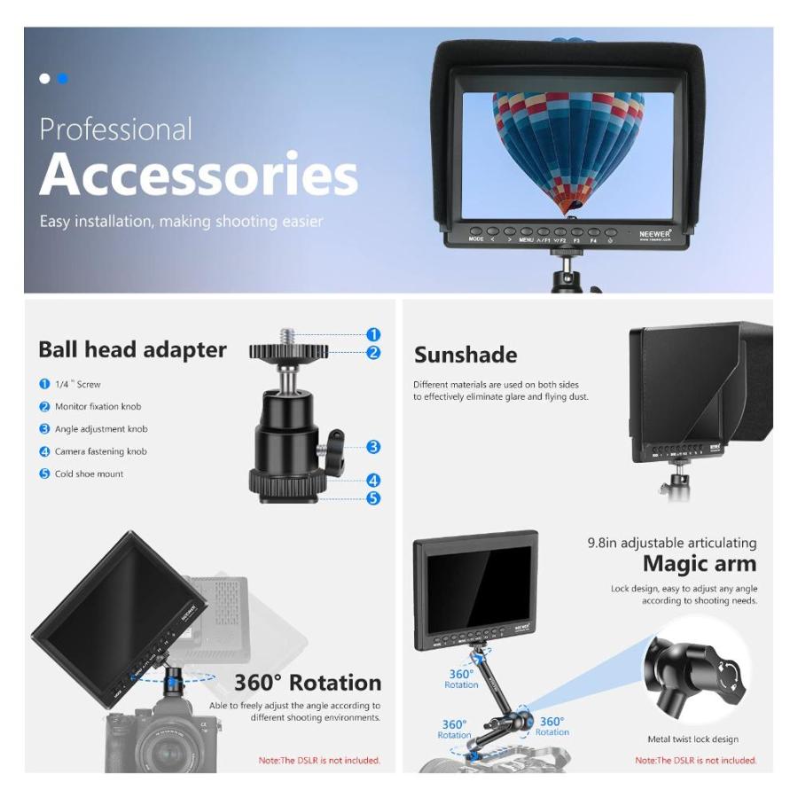 Neewer F100 7inch 1280x800 IPSスクリーンカメラフィールドモニター  