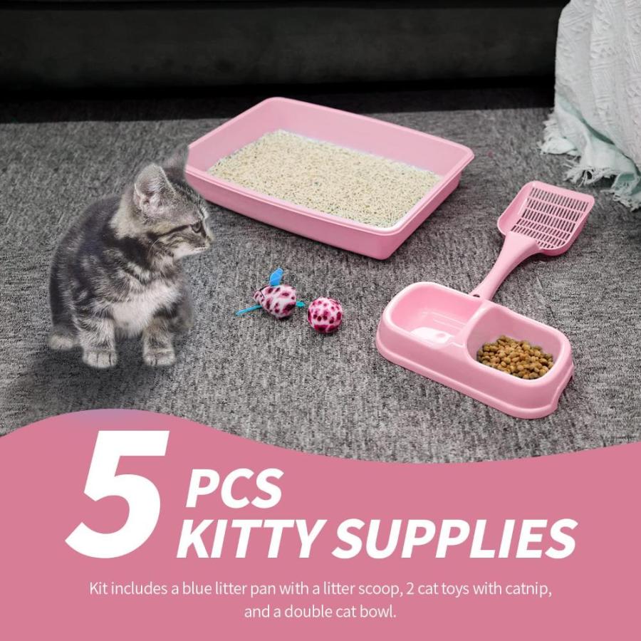 PAWISEキティ猫スターターキットには、4ピースが含まれていますー猫用トイレパン、猫用トイレスクーパー、猫用ボウル、猫用おもちゃ、14.5x10.5｜st-3｜04