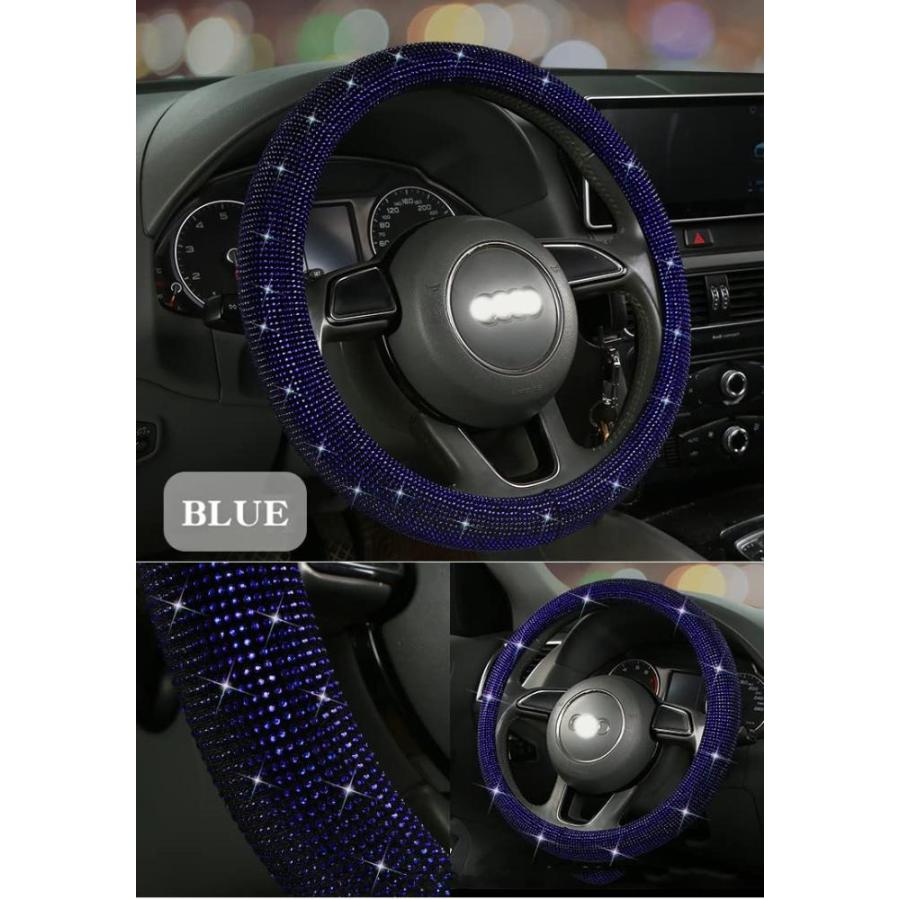 Bling Steering Wheel Cover Blue for Men Car, 15 Inch Universal with Blue Cr｜st-3｜02