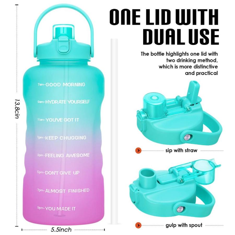 Water Bottle with Straw, 128oz BPA Free Leakーproof Water Bottle with Times｜st-3｜02