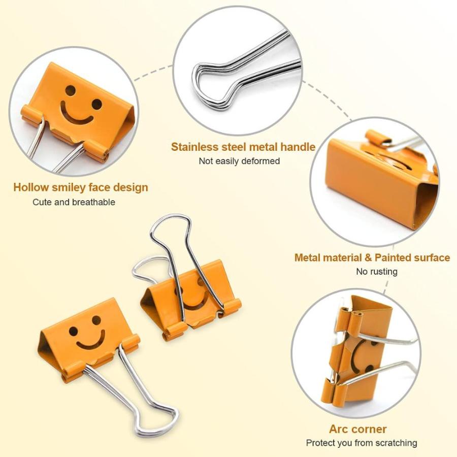 Coideal Smiling Face Binder Clips Medium, 48 Pcs 1 Inch Smiley Metal Paper｜st-3｜03