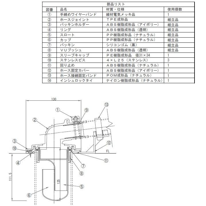 テクノテック TECHNOTECH 床排水トラップ レジナロック RTU-75AH VU75