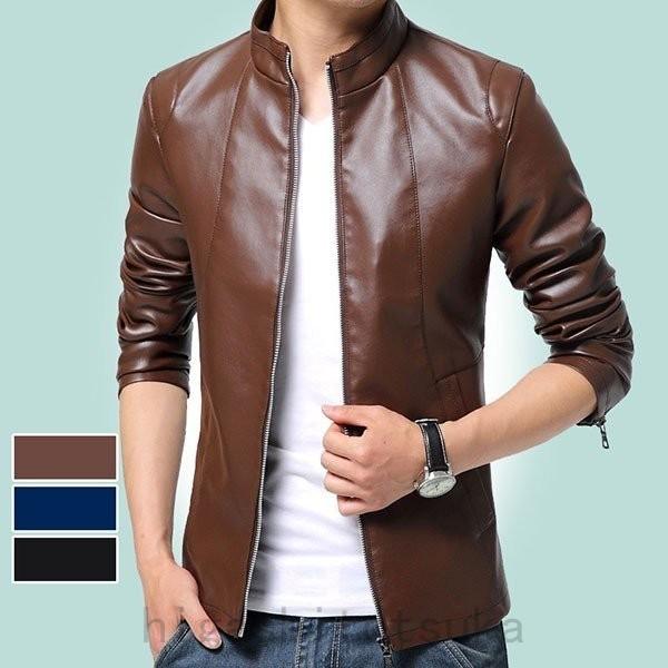 レザージャケットメンズアウター春秋冬長袖革ジャンpuジャケットライダースジャケットテーラード立ち襟無地ショート丈大きいサイズおしゃれ防寒 おしゃれ