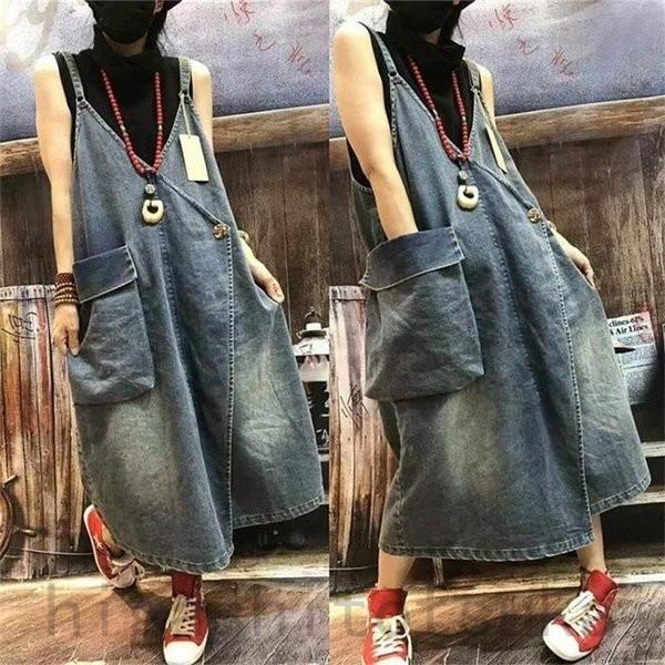 サロペット オーバーオール デニム オールインワン レディース ロングワンピース スリット 体型カバー 秋冬 サロペ ワンピ タック モード 公式ショップ