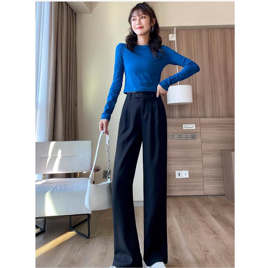 ワイドパンツ スラックス レディース ハイウエスト ストレート 白 黒 ベージュ 韓国 Joy Lun0fisn Stカンパニー 通販 Yahoo ショッピング
