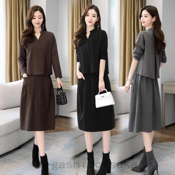 激安オンライン ショップ レディースセットアップ2点セットワンピースカジュアルスーツミディアム丈膝丈長袖上品 永久保証 Gangwal Me