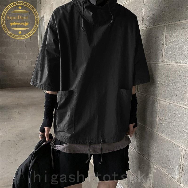Tシャツ メンズ パーカー 個性 半袖 五分袖 七分袖 フード付き トップス Bf