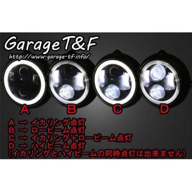 T&F ヘッドライト・バルブ 5.75インチビンテージヘッドライト（ブラック） プロジェクターLED仕様（リング付き）＆ライトステー（タイプG） キ&hellip;