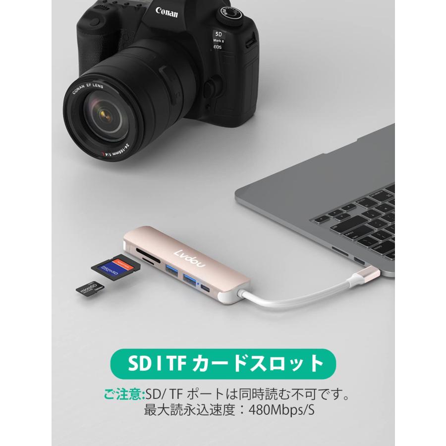 USB C ハブ 6-in-1 Lvdou USB ハブ Type-C 85W PD充電 4K HDMI USB3.0 Micro SD/｜sta-works｜05