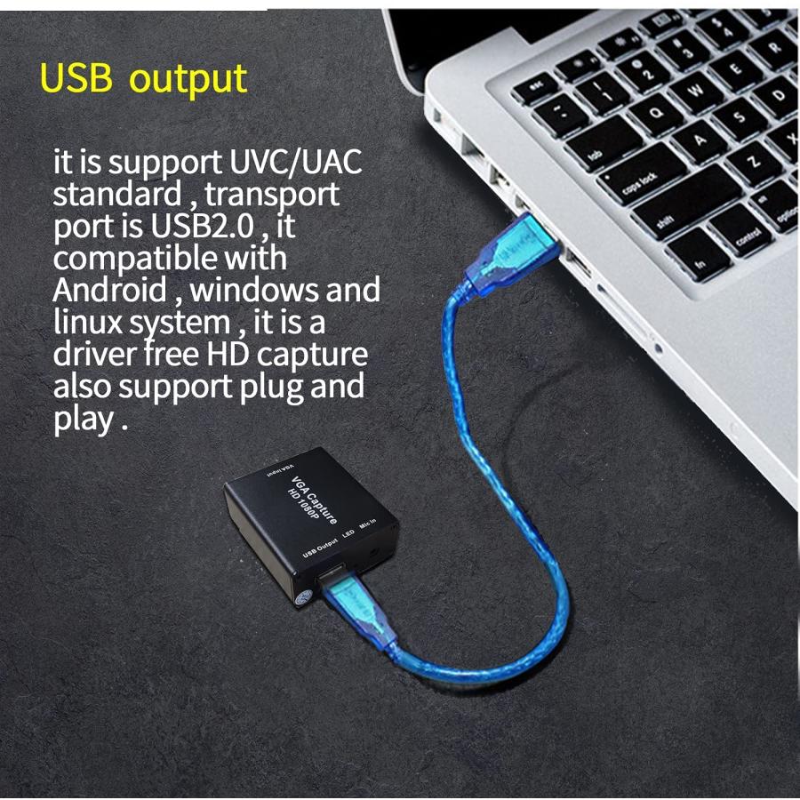 VGAコンバーターVGAキャプチャーカード、VGA to USB2.0コンバーター、オーディオ