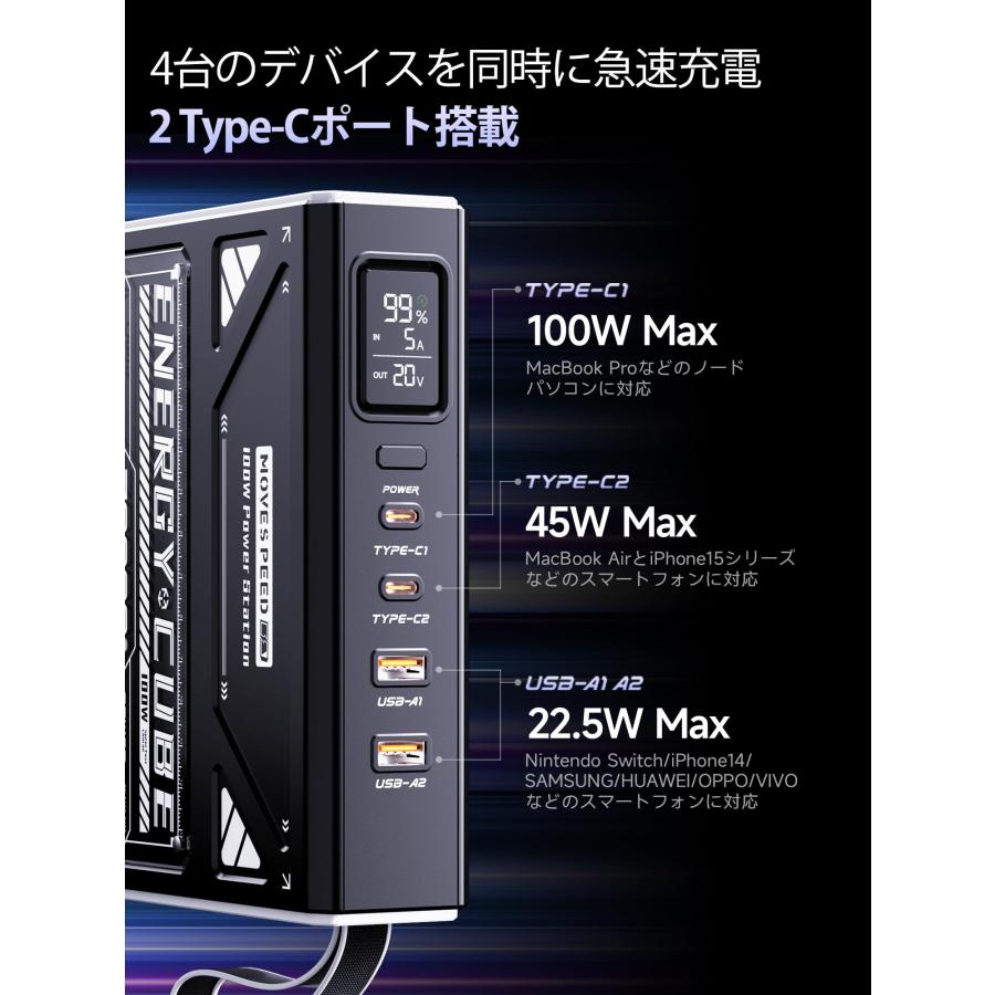 70000mAh 100W モバイルバッテリー急速充電 IPS液晶パネル搭載 MOVE SPEED 【70000mAh 100W 急速充電 】モバイルバッテリー 大容量