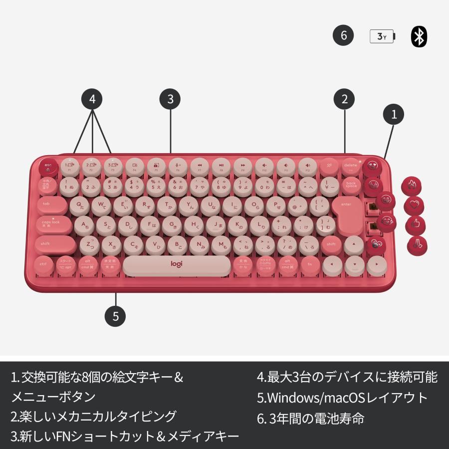 ロジクール POP KEYS K730RO メカニカル ワイヤレス キーボード ローズ