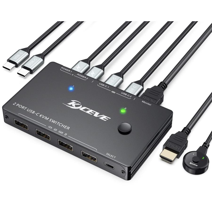 KCEVE USB-C HDMI KVM切替器、2入力1出力 4K@60Hz Type-CとHDMIポート
