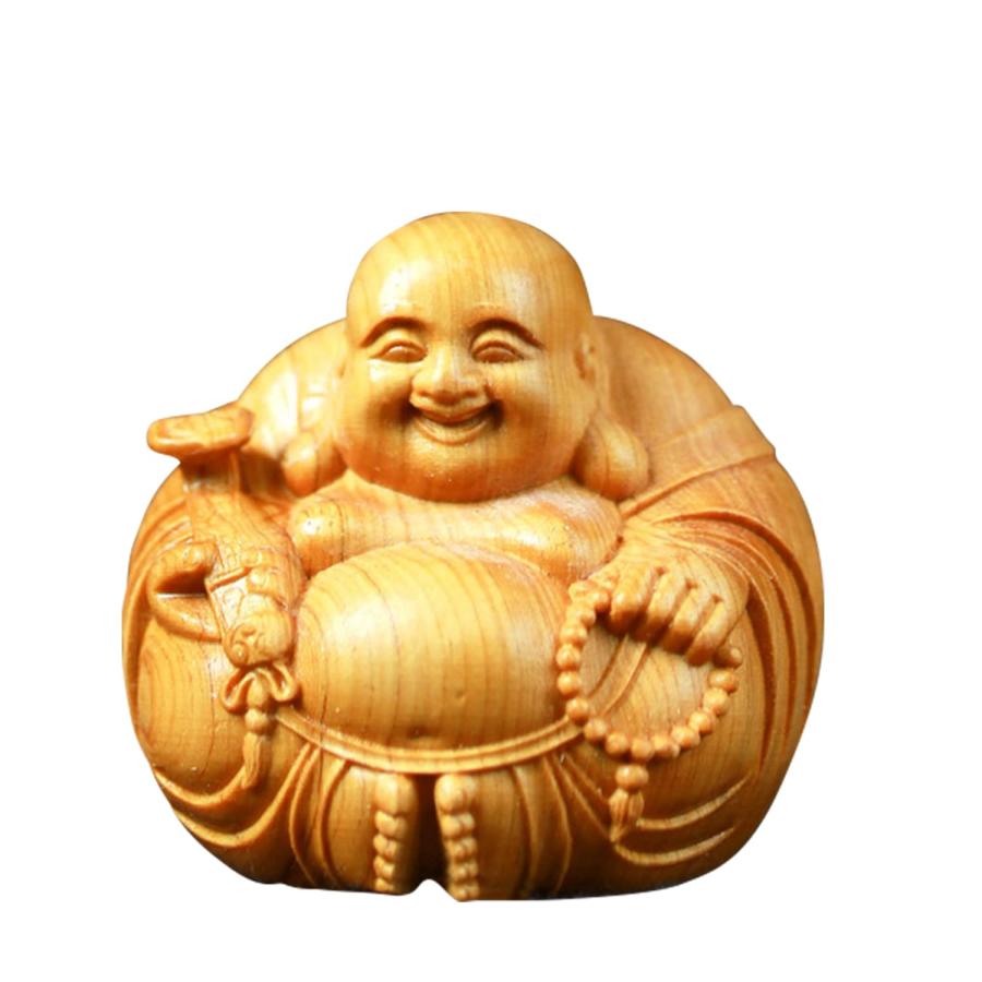 Lhyxuuk布袋様 置物 仏像 木彫り ミニ 七福神 木製 布袋様 金運 運気
