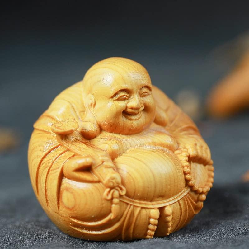 Lhyxuuk布袋様 置物 仏像 木彫り ミニ 七福神 木製 布袋様 金運 運気