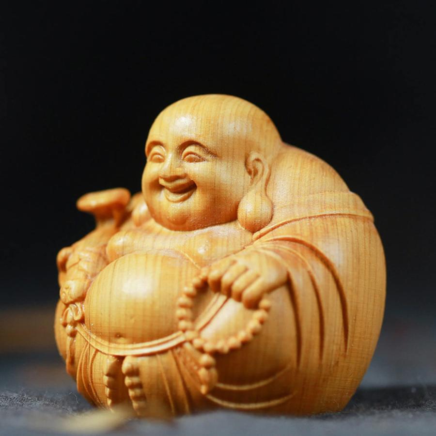 Lhyxuuk布袋様 置物 仏像 木彫り ミニ 七福神 木製 布袋様 金運 運気
