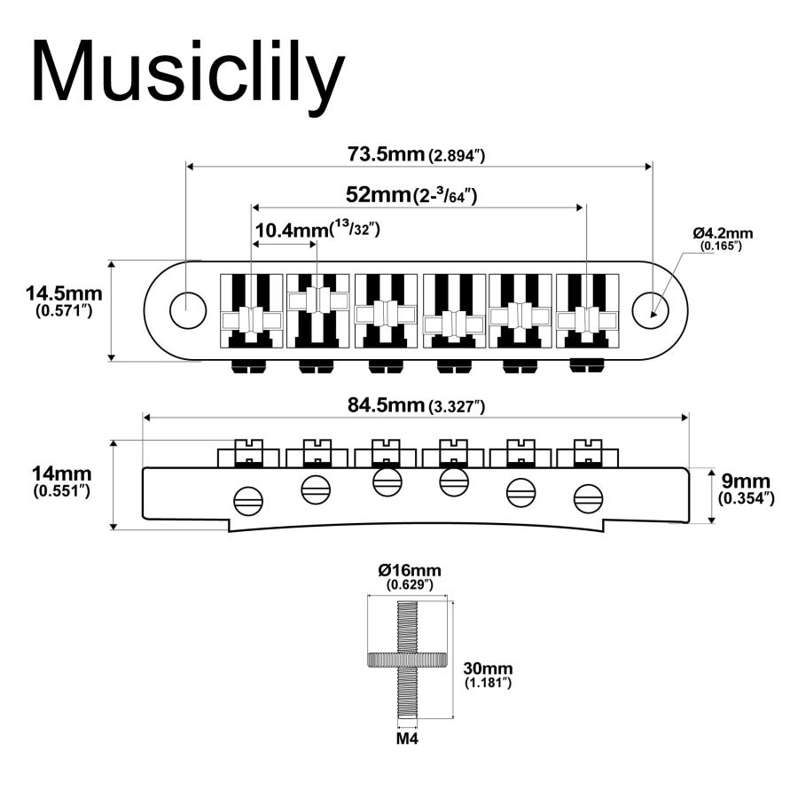 Musiclily Pro ローラーサドルブリッジ 10.4mmピッチ ABR Tune-O-Matic