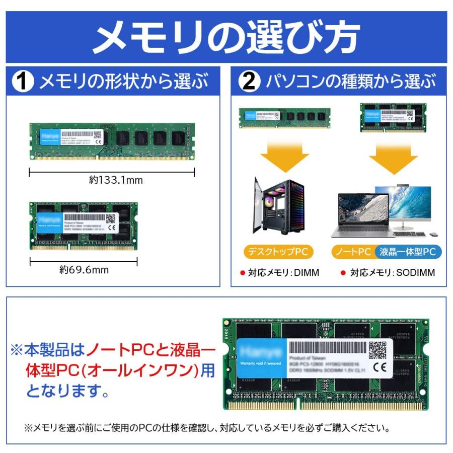 ノートPC用メモリ DDR3L-1600 PC3-12800 8GB SODIMM Hanye【国内正規品