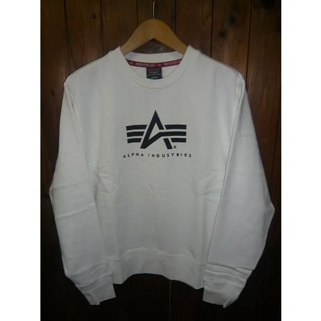 ＡＬＰＨＡアルファ TC1495-018 PRINT SWEAT CREW FLYING-A WHITE ブランドロゴ クルーネックスウェット Aマーク プリント入り 長袖  綿裏微起毛 トレーナー｜stadium-jp