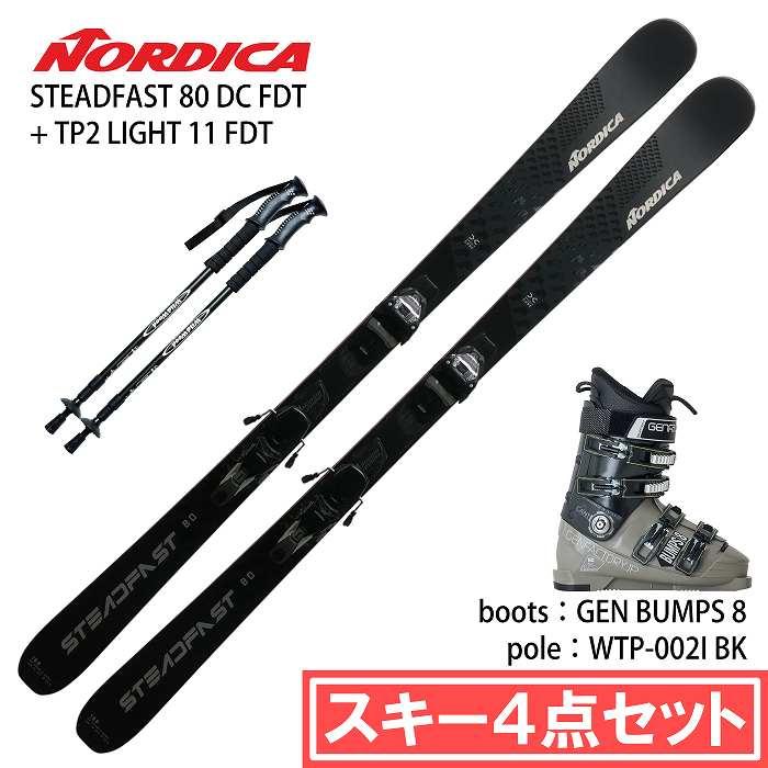 [スキー4点セット] ノルディカ スキー板 2025 NORDICA STEADFAST 80 CA FDT + TP2 COMPACT 10 FDT + GEN DACHS BK + WTP-002I ブーツ ポールセット 24-25 NORDICA（ノルディカ） [スキー4点セット] スキー板 2025 NORDICA