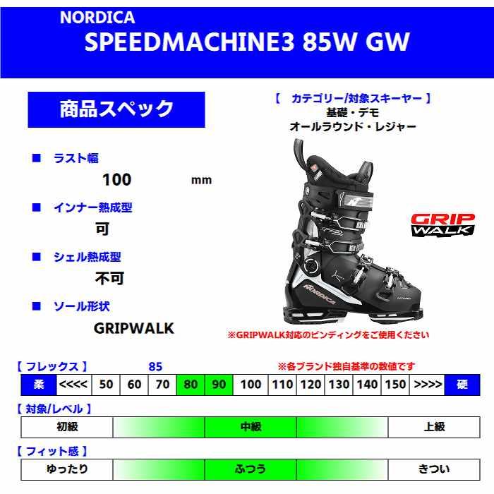 ノルディカ スキーブーツ 2025 NORDICA SPEEDMACHINE 3 85 W GW BK/W/PK スピードマシーン グリップウォークソール 24-25ST｜stadiummorispo｜03