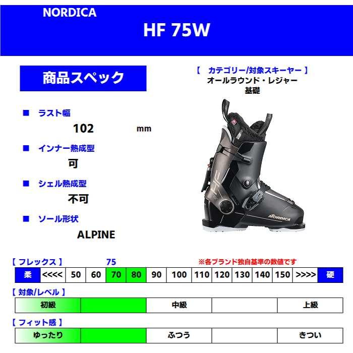 ノルディカ スキーブーツ 2025 NORDICA HF 75 W BK/BRN/W エイチエフ リアエントリー アルペンソール 24-25ST｜stadiummorispo｜03