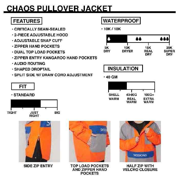 ほぼ未使用 SESSIONS セッションズ ウェア CHAOS PULLOVER JACKET 22-23 ORANGE/GREY メンズ ジャケット スノーボードST 【S1701721928】(10395円)