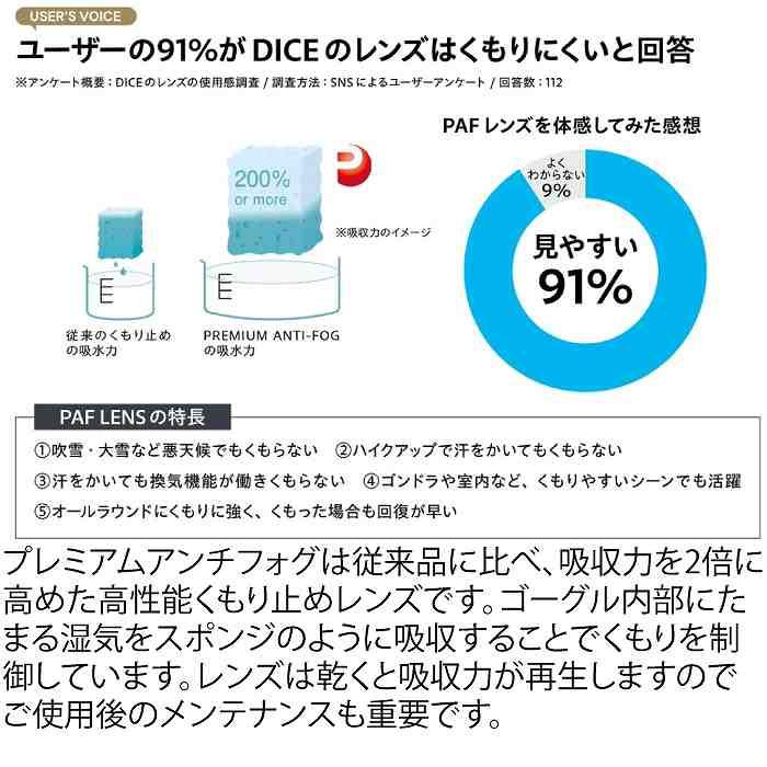 DICE ダイス GOODMAN グッドマン BKO GM64276 スキー スノーボード ゴーグル 調光レンズ DICEゴーグル ダイスゴーグルSTの画像