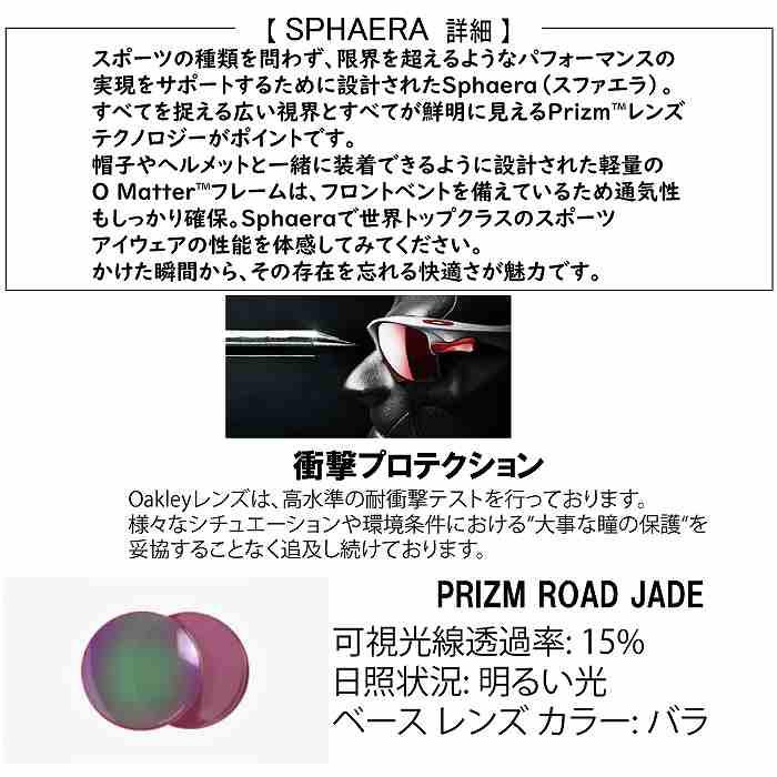 OAKLEY オークリー SPHAERA スファエラ MATTE BLACK INK PRIZM ROAD JADE OO940308 スポーツサングラス オークリーサングラスSTの画像
