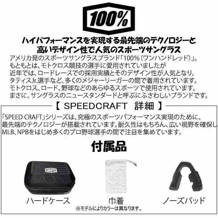 100% ワンハンドレッド SPEEDCRAFT スピードクラフト Matte White 60007-00006 100％サングラス 野球 ロード 自転車 メジャーSTの画像
