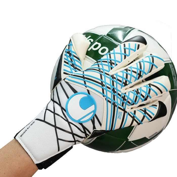UHLSPORT ウールシュポルト アブソルートグリップ タイト ハーフネガティブ(ホワイト×ブルー) 1011364 01 キーパーグローブSTの画像